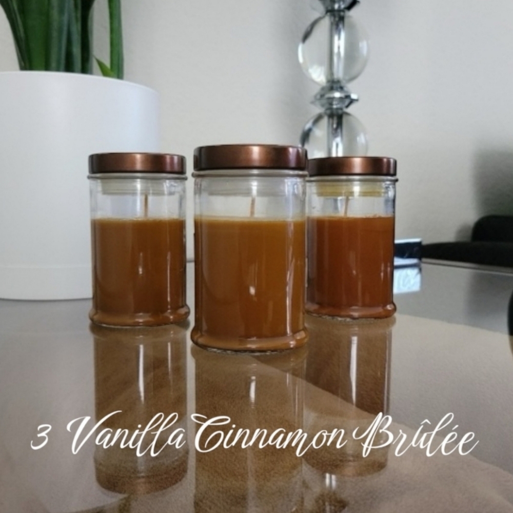 3/$5 Scented Glass Covered Jar Vanilla Cinnamon Brûlée 3.5oz Candles